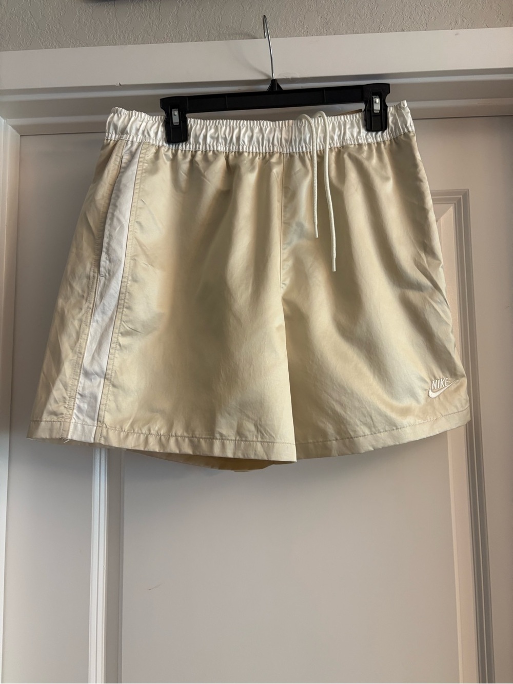 Nike Cream Athletic Shorts with White Side Stripe